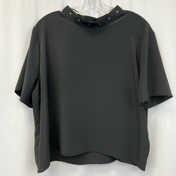 Divided Tops - Divided Womens Blouse Black Short Sleeve Studded Mock Neck Boxy Fit Plus 18